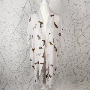 Emk Clothing Ivory Dogs Printed Crepe Open Front Kimono Cardigan
